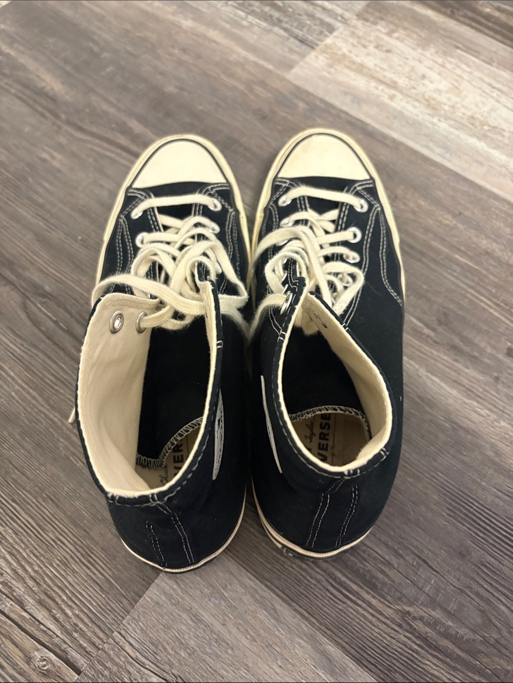 Men’s Converse Black High Top Sneakers with Cream Accents - Picture 2 of 7